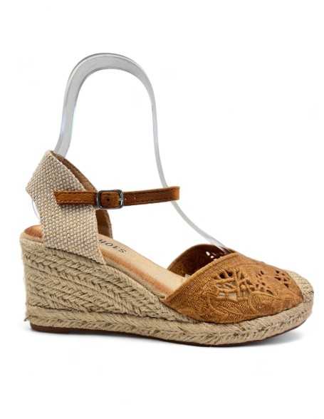 Sandalia cuña y plataforma color camel - Timbos Zapatos