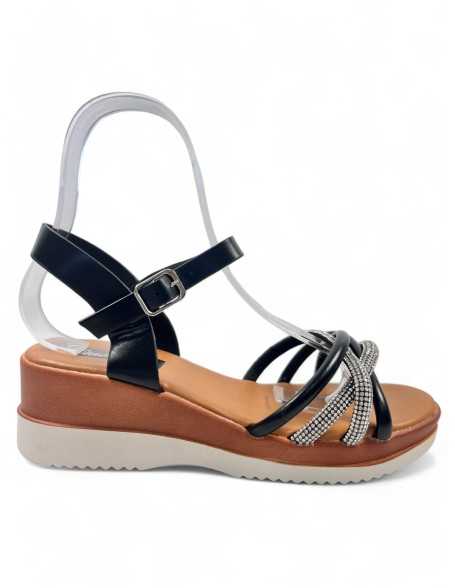 Sandalia cuña cómoda de verano negro - Timbos Zapatos