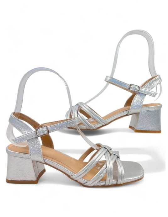 Sandalia de tacón en color plata - Timbos Zapatos