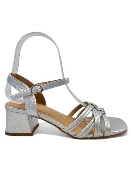 Sandalia de tacón en color plata - Timbos Zapatos