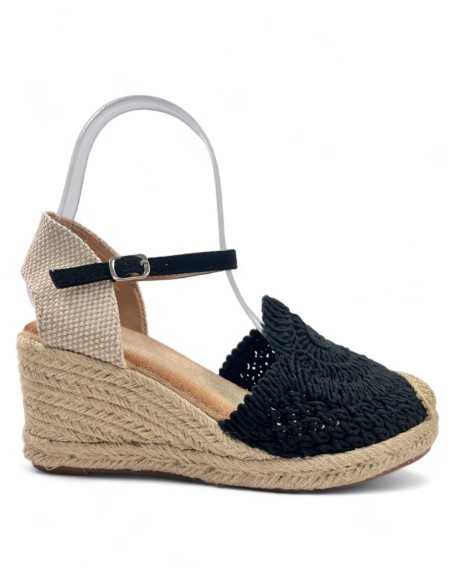 Sandalia cuña y plataforma color negro - Timbos Zapatos