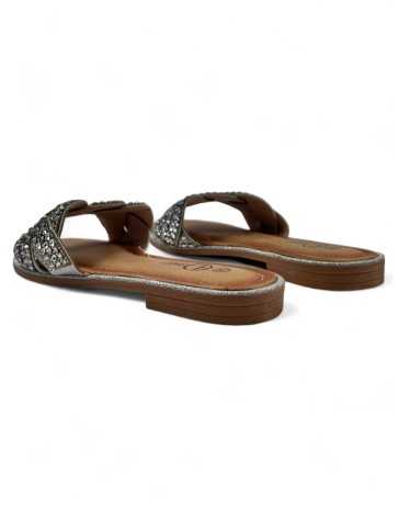 Sandalia plana de mujer en color plata - Timbos zapatos