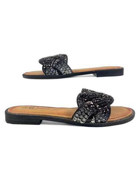 Sandalia plana de mujer en color negro - Timbos zapatos