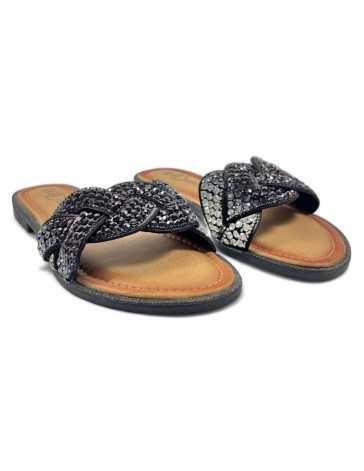 Sandalia plana de mujer en color negro - Timbos zapatos