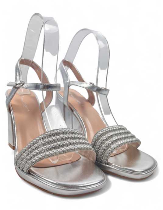 Sandalia de fiesta con tacón plata - Timbos Zapatos