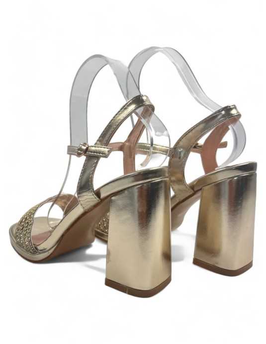 Sandalia de fiesta con tacón oro - Timbos Zapatos