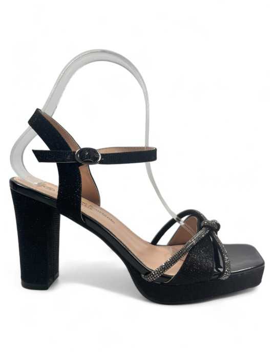 Sandalia de fiesta con tacón y plataforma negro - Timbos Zapatos