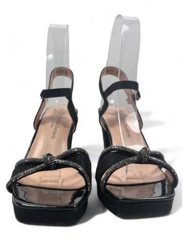 Sandalia de fiesta con tacón y plataforma negro - Timbos Zapatos