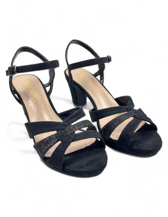 Sandalia negra de fiesta, tacón cómodo - Timbos Zapatos