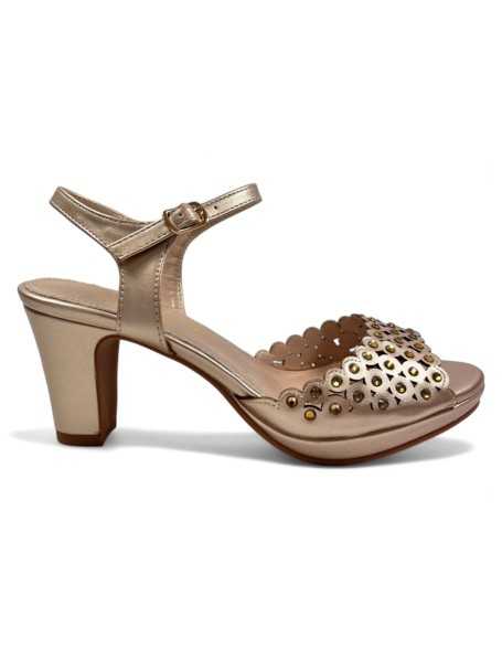 Sandalia taupe de fiesta, tacón cómodo - Timbos Zapatos