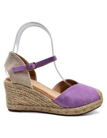 Sandalia cuña de esparto color purpura - Timbos Zapatos