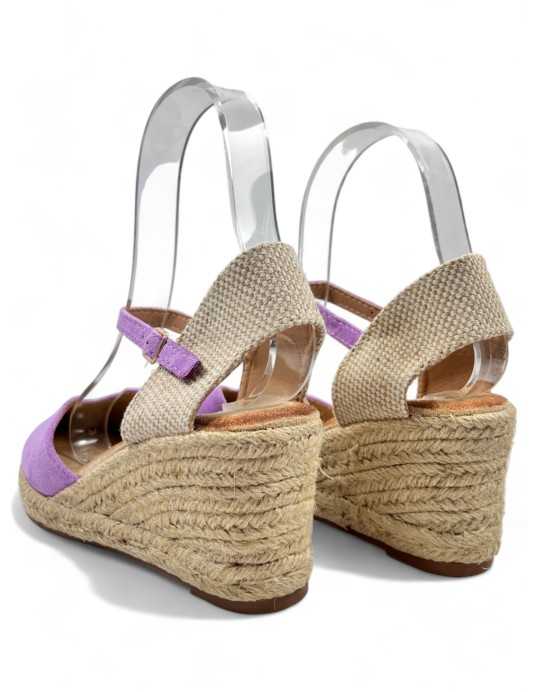 Sandalia cuña de esparto color purpura - Timbos Zapatos