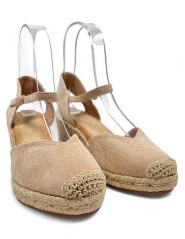 Sandalia cuña de esparto color camel - Timbos Zapatos