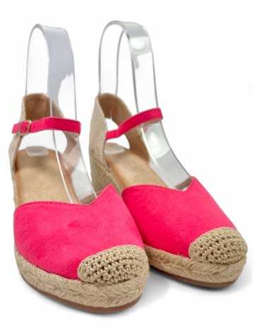Sandalia cuña de esparto color fucsia - Timbos Zapatos