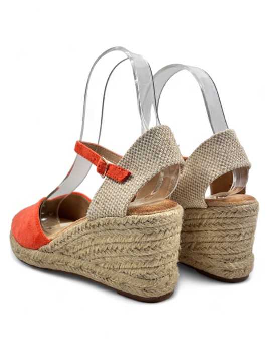 Sandalia cuña de esparto color naranja - Timbos Zapatos
