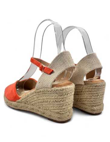 Sandalia cuña de esparto color naranja - Timbos Zapatos