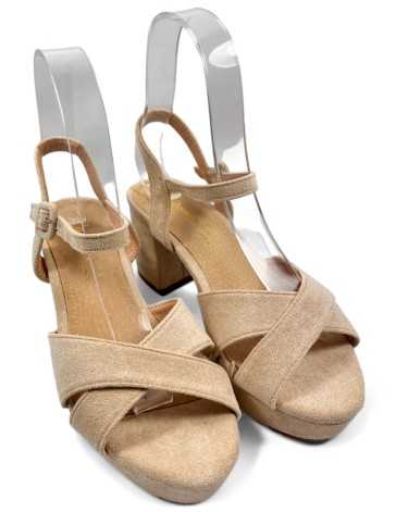 Sandalia tacon plataforma vestir color beige - Timbos Zapatos