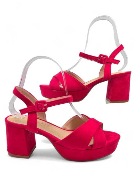 Sandalia tacon plataforma vestir color buganvilla - Timbos Zapatos