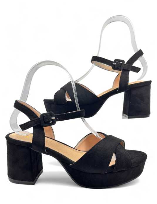 Sandalia tacon plataforma vestir color negro - Timbos Zapatos