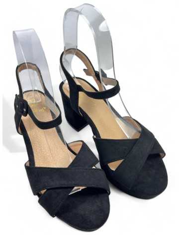 Sandalia tacon plataforma vestir color negro - Timbos Zapatos