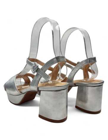 Sandalia de fiesta con tacón y plataforma colo plata - Timbos Zapatos
