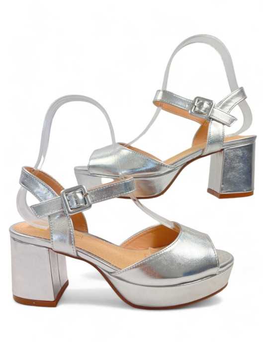 Sandalia de fiesta con tacón plataforma color plata - Timbos Zapatos