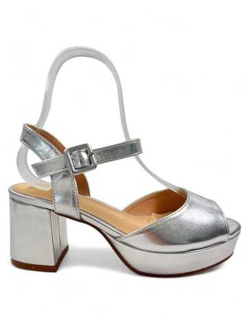 Sandalia de fiesta con tacón plataforma color plata - Timbos Zapatos