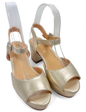 Sandalia de fiesta con tacón plataforma color oro - Timbos Zapatos