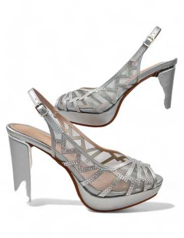 Sandalia tacon plataforma fiesta plata - Timbos Zapatos