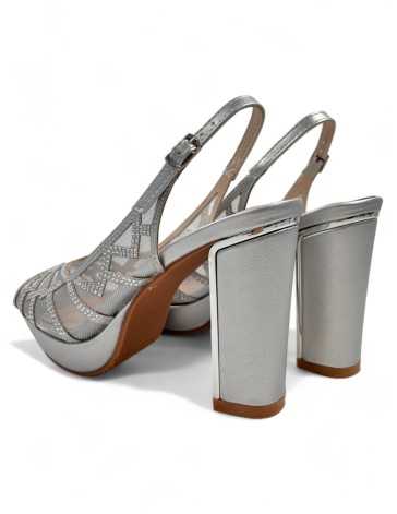 Sandalia tacon plataforma fiesta plata - Timbos Zapatos