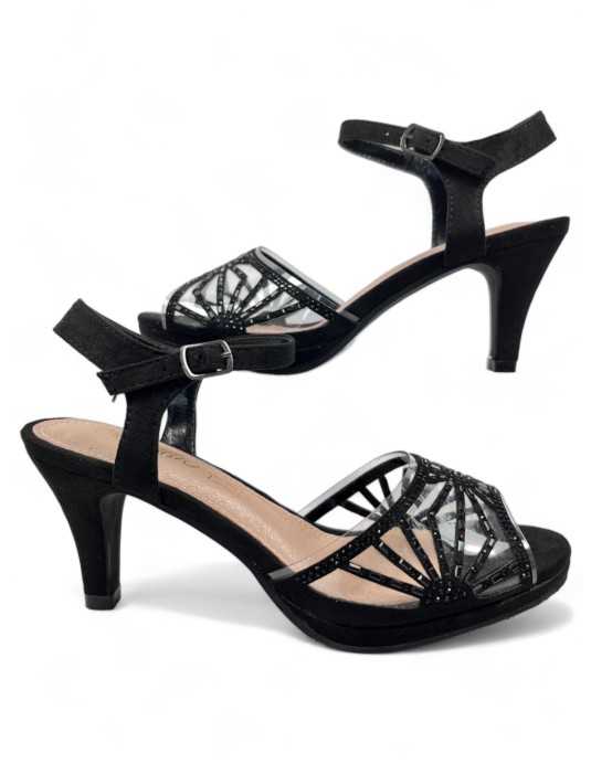 Sandalia tacon comodo fiesta mujer negro - Timbos Zapatos