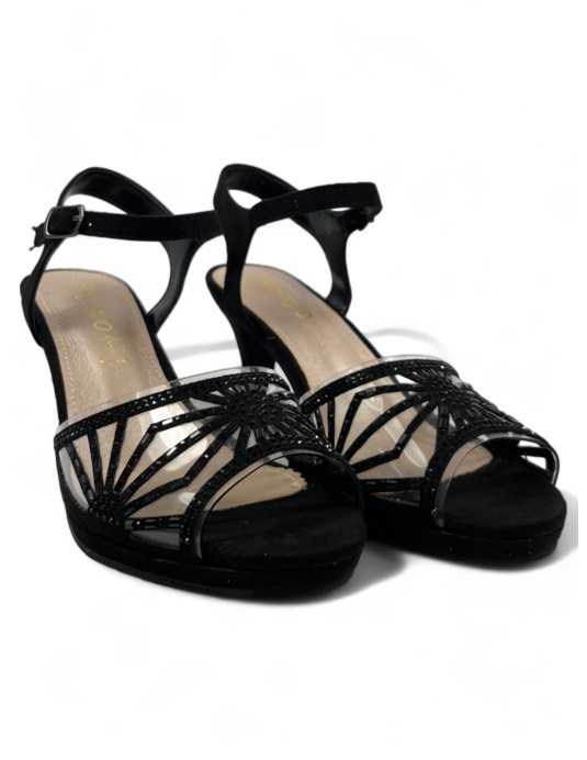 Sandalia tacon comodo fiesta mujer negro - Timbos Zapatos