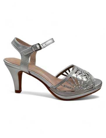 Sandalia tacon comodo fiesta mujer plata - Timbos Zapatos