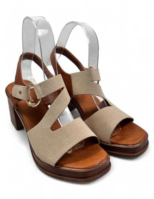 Sandalia de tacón de madera en color beige - Timbos Zapatos