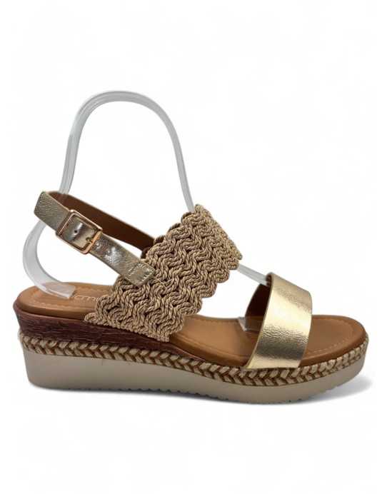 Sandalia cuña cómoda de verano oro - Timbos Zapatos