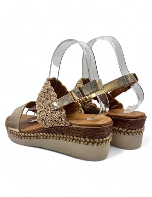 Sandalia cuña cómoda de verano oro - Timbos Zapatos