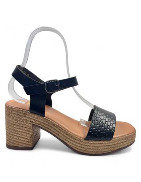 Sandalia de tacón de madera en color negro - Timbos Zapatos