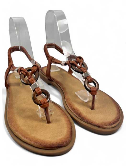 Sandalia esclava plana de verano para mujer camel - Timbos Zapatos