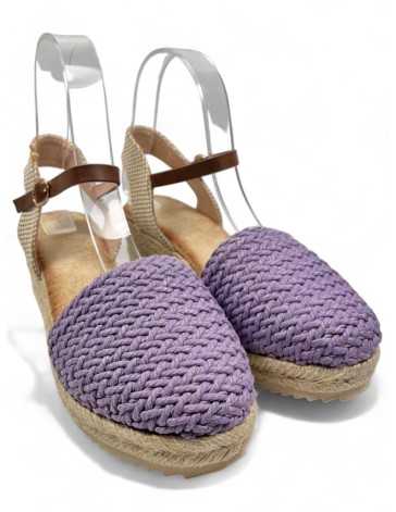 Sandalia cuña de esparto color morado - Timbos Zapatos