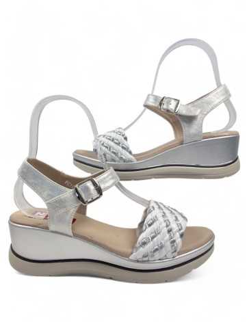 Sandalia cuña cómoda de verano plata - Timbos Zapatos