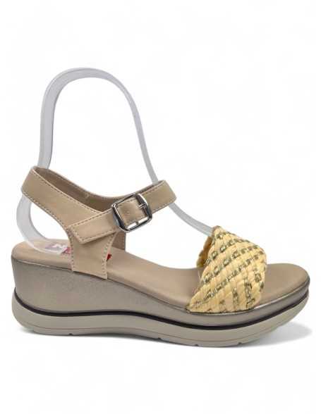 Sandalia cuña cómoda de verano beige - Timbos Zapatos