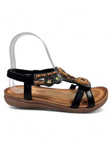 Sandalia cuña cómoda de verano negro - Timbos Zapatos