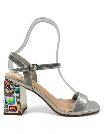 Sandalia de fiesta con tacón ancho en color plata - Timbos Zapatos