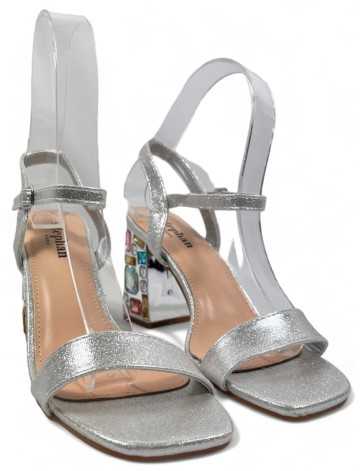 Sandalia de fiesta con tacón ancho en color plata - Timbos Zapatos