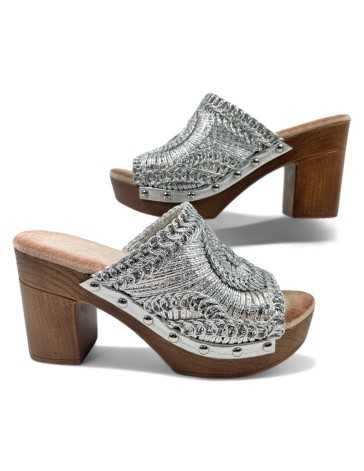 Zueco de madera en color plata - Timbos Zapatos