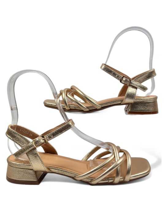 Sandalia tacon dia mujer oro - Timbos Zapatos