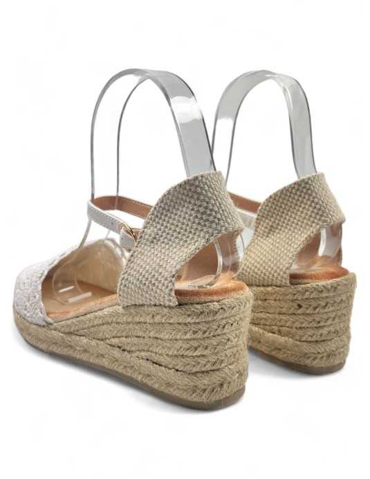Sandalia cuña de esparto color blanco - Timbos Zapatos