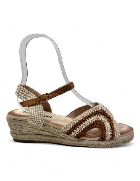 Sandalia cuña esparto color camel - Timbos Zapatos