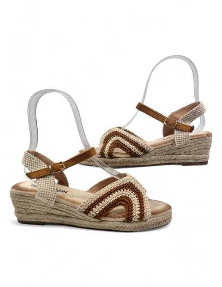 Sandalia cuña esparto color camel - Timbos Zapatos