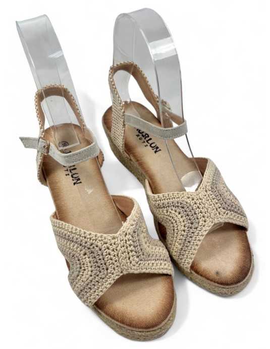Sandalia cuña esparto color beige - Timbos Zapatos